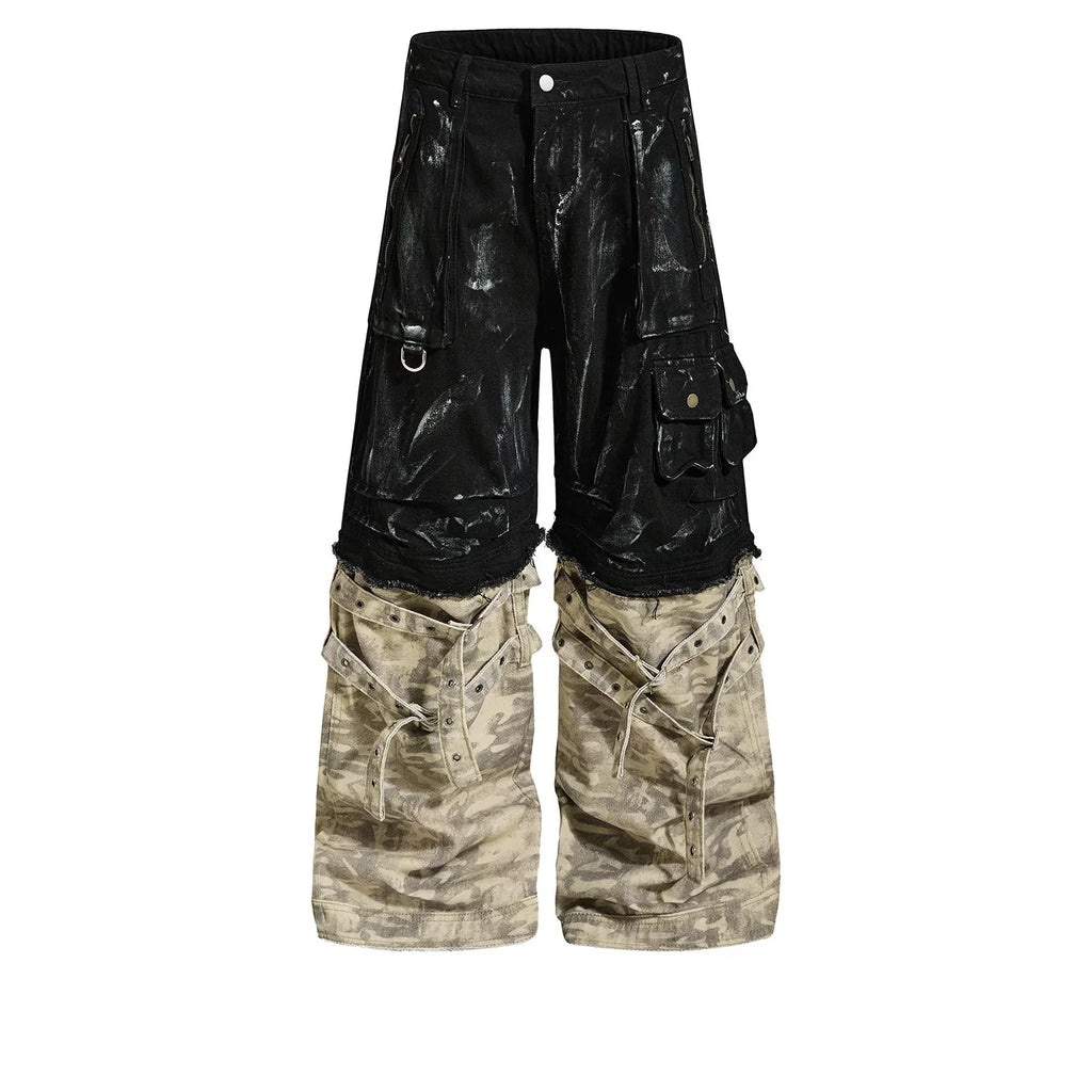 【26s May.】Paint Splatter Patchwork Camo Wide Cargo Pants