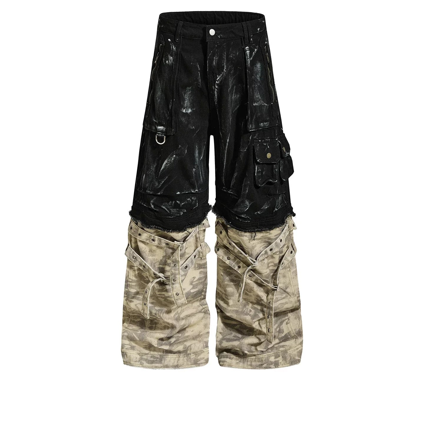 【26s May.】Paint Splatter Patchwork Camo Wide Cargo Pants