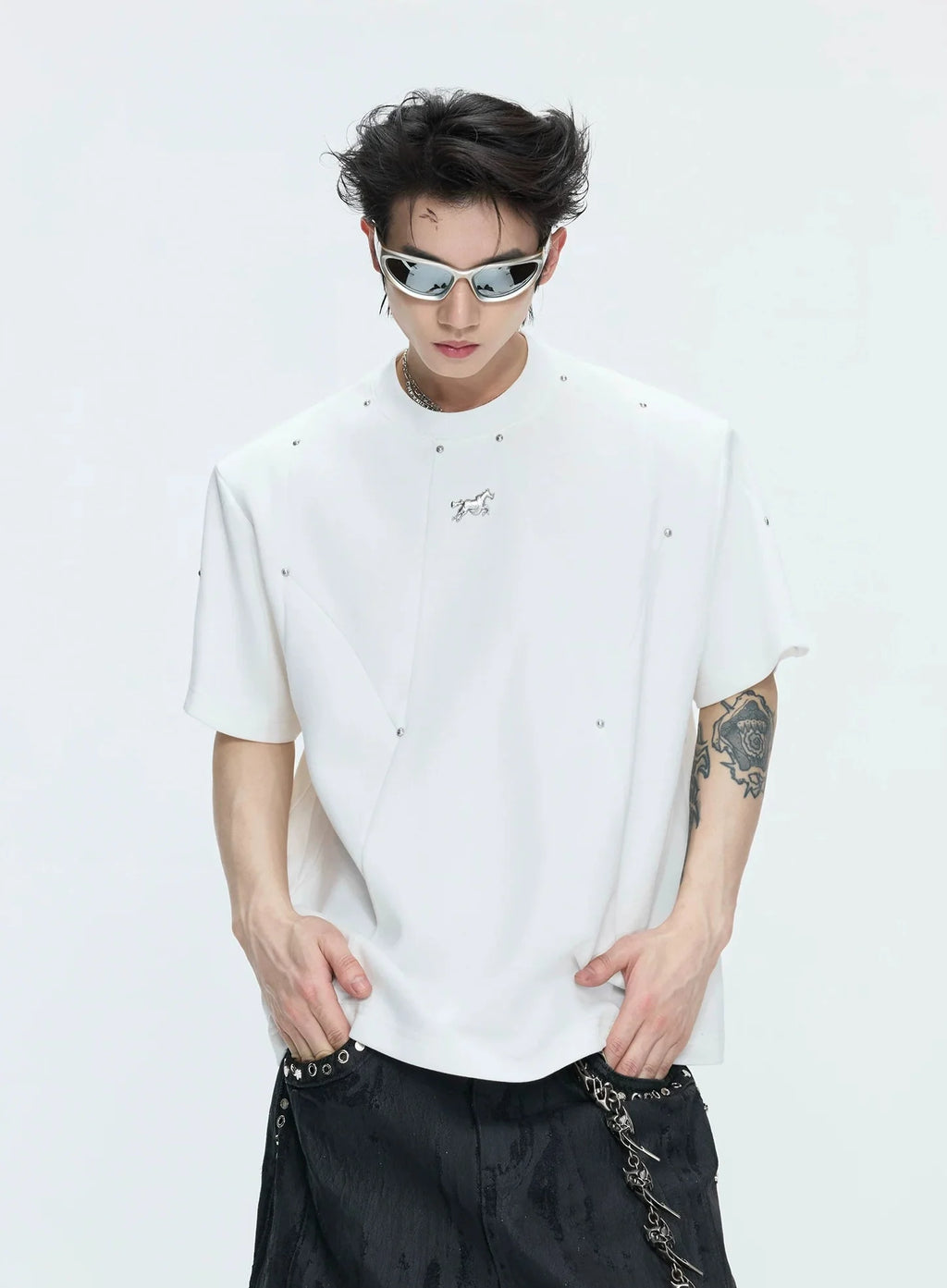 【26s May】Studded Deconstructed Boxy Shoulder Tee