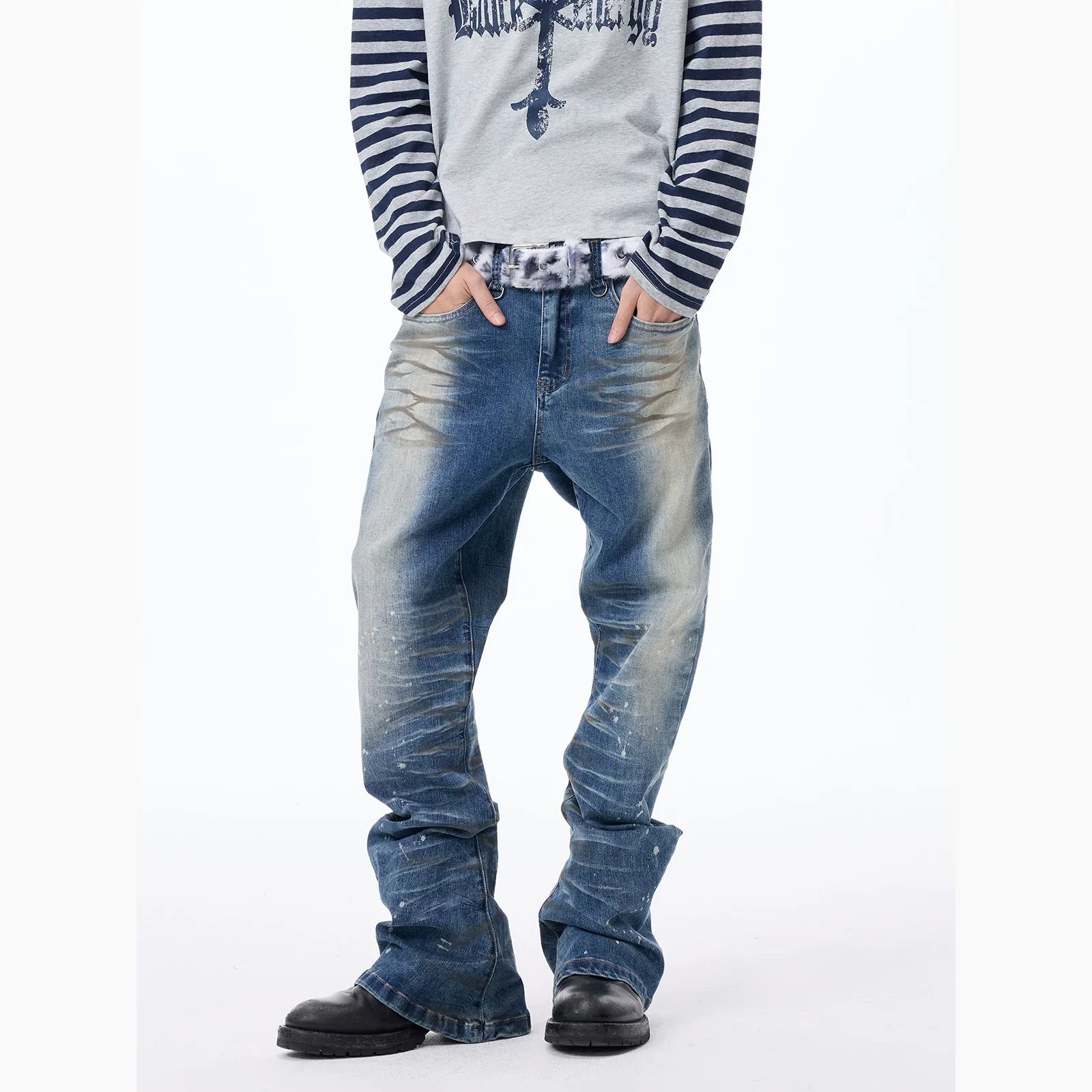 Washed Paint Splatter Curved Skinny Jeans