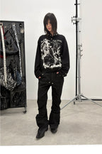 Dark Graphic Button Long Sleeve Tee