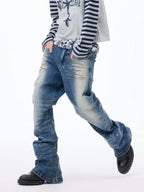 Washed Paint Splatter Curved Skinny Jeans