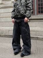 【25s May.】Mock Two-Piece Spliced Straight-Leg Jeans