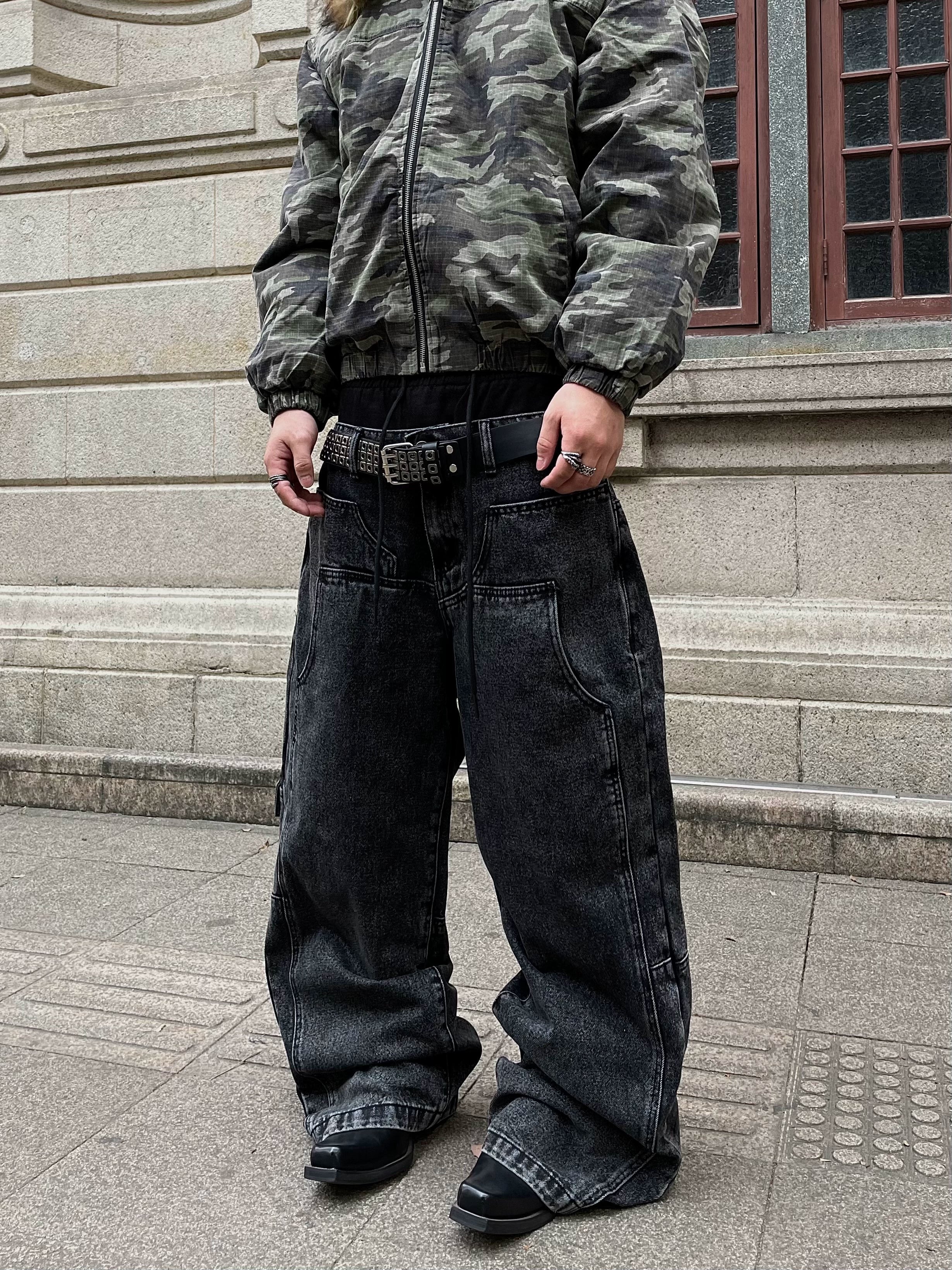 【25s May.】Mock Two-Piece Spliced Straight-Leg Jeans