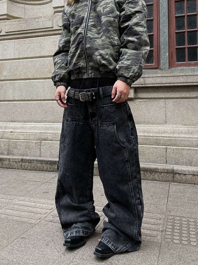 【25s May.】Mock Two-Piece Spliced Straight-Leg Jeans Main Image