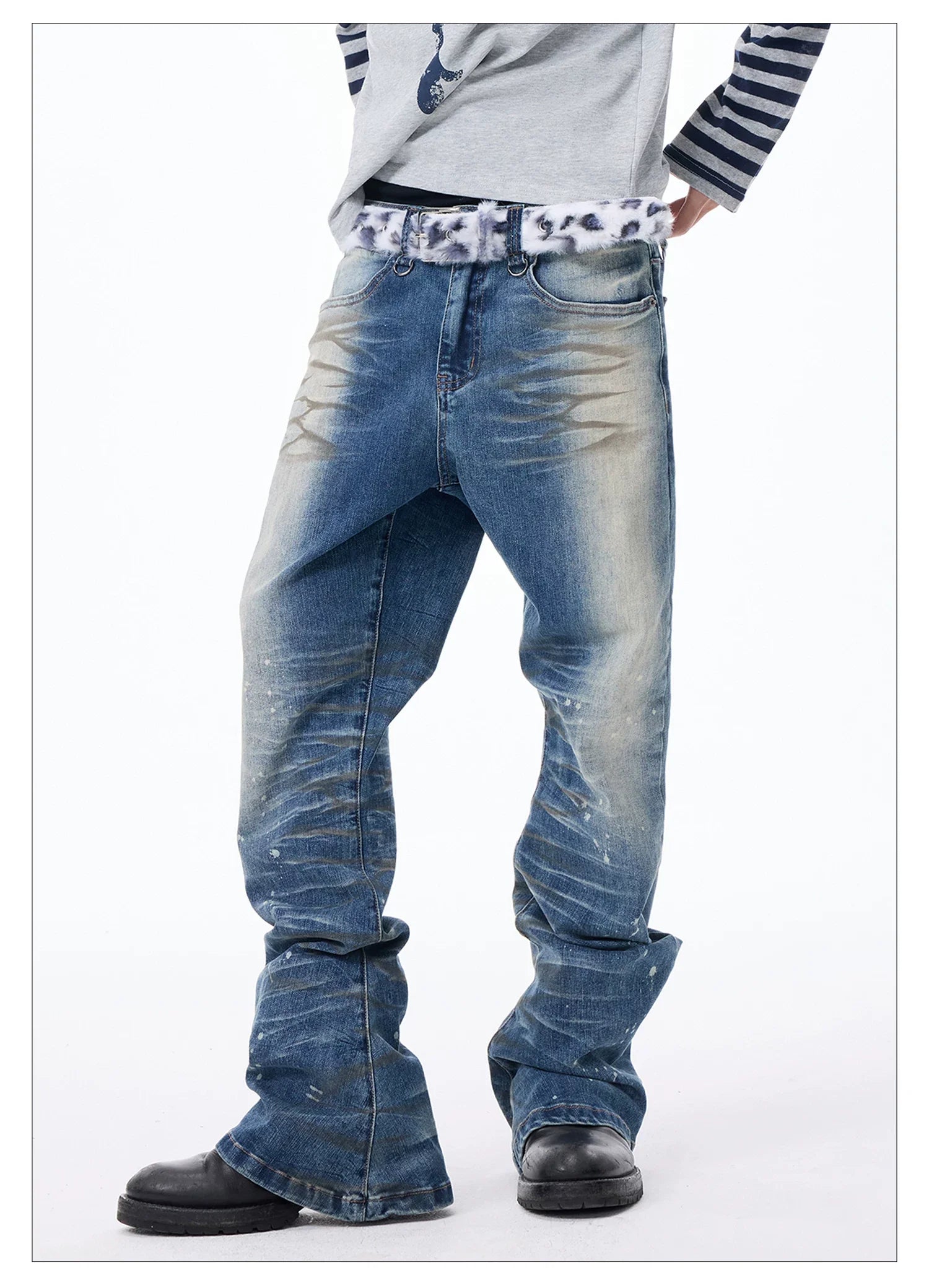 Washed Paint Splatter Curved Skinny Jeans