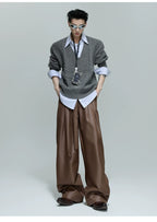 【25s Oct.】Shirt-paneled Button-down V-neck Sweater