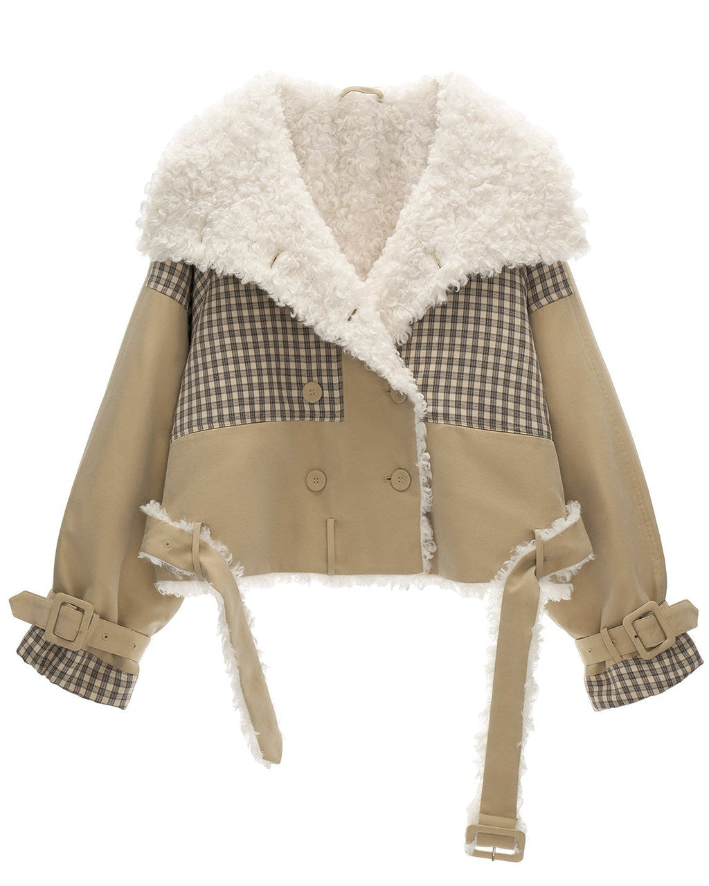 Plaid Clash Fur Collar Jacket