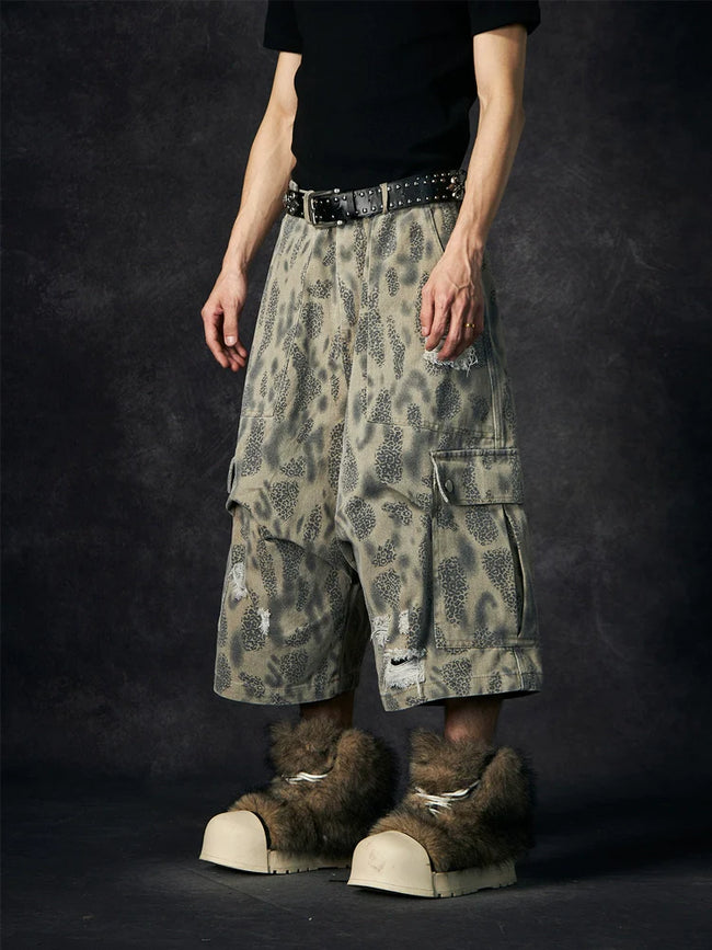 【25s Jun.】Leopard Print Ripped Pocket Cropped Pants Hover Image