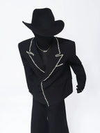 【26s Apr.】Crystal Embellished Padded Shoulder Blazer