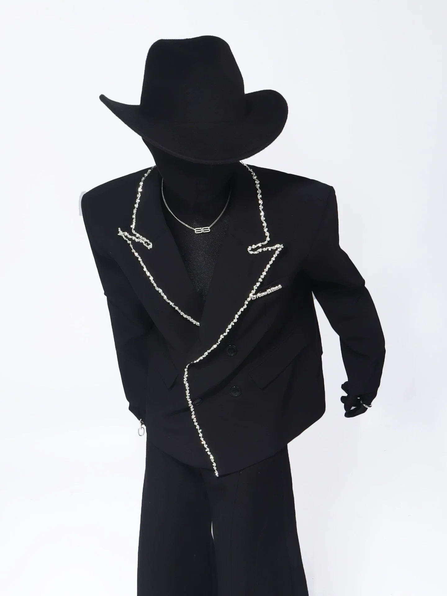 【26s Apr.】Crystal Embellished Padded Shoulder Blazer