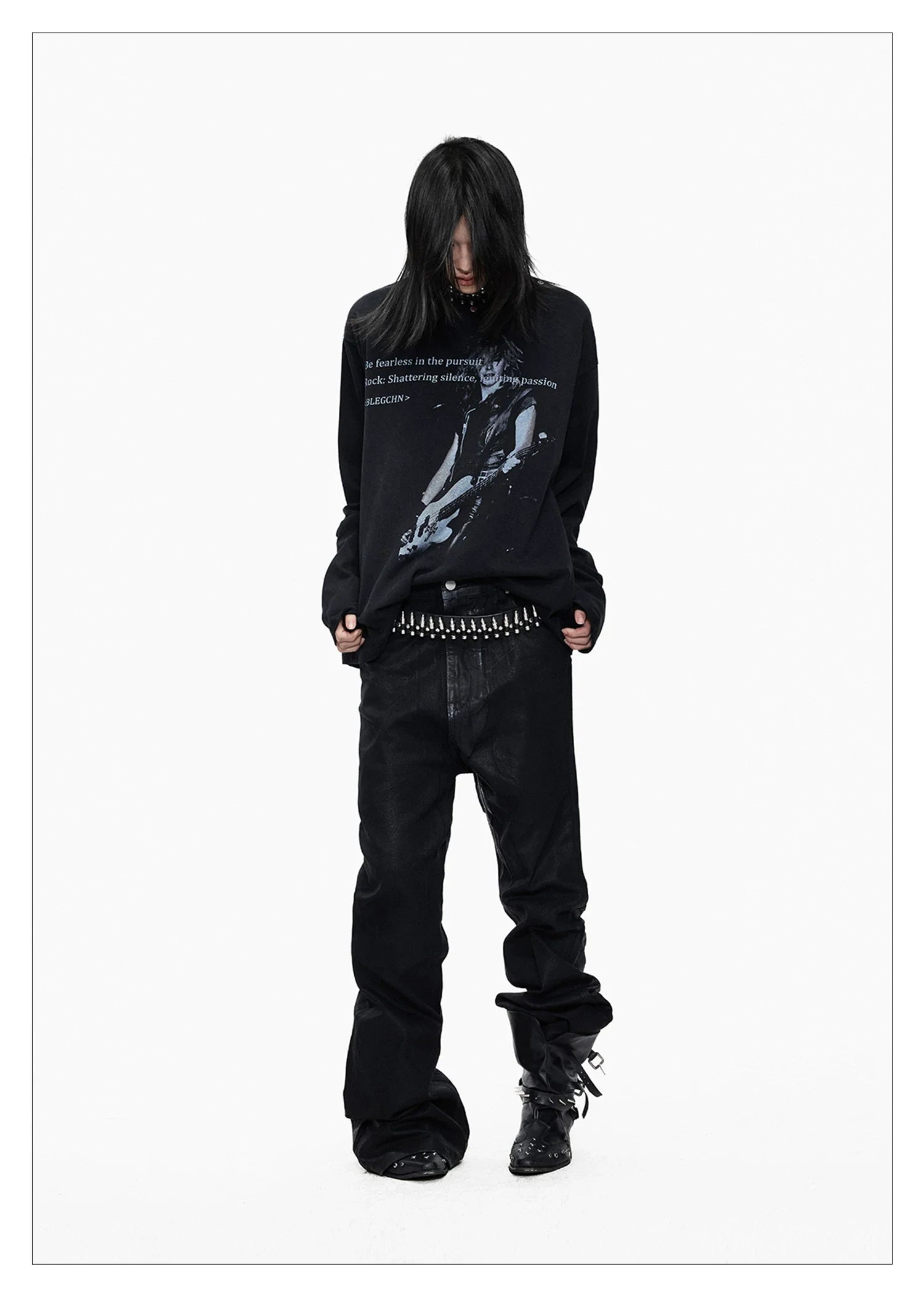 Distressed Punk Guitar Graphic Long Sleeve Tee