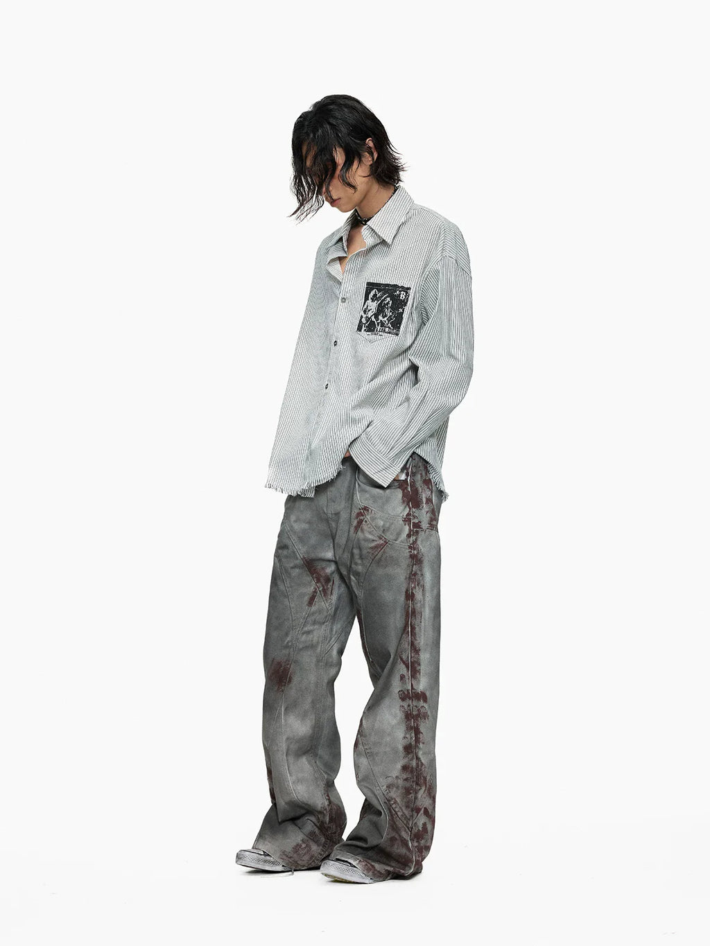 Blood Wash Distressed Flared Denim Jeans