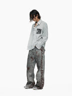 Blood Wash Distressed Flared Denim Jeans