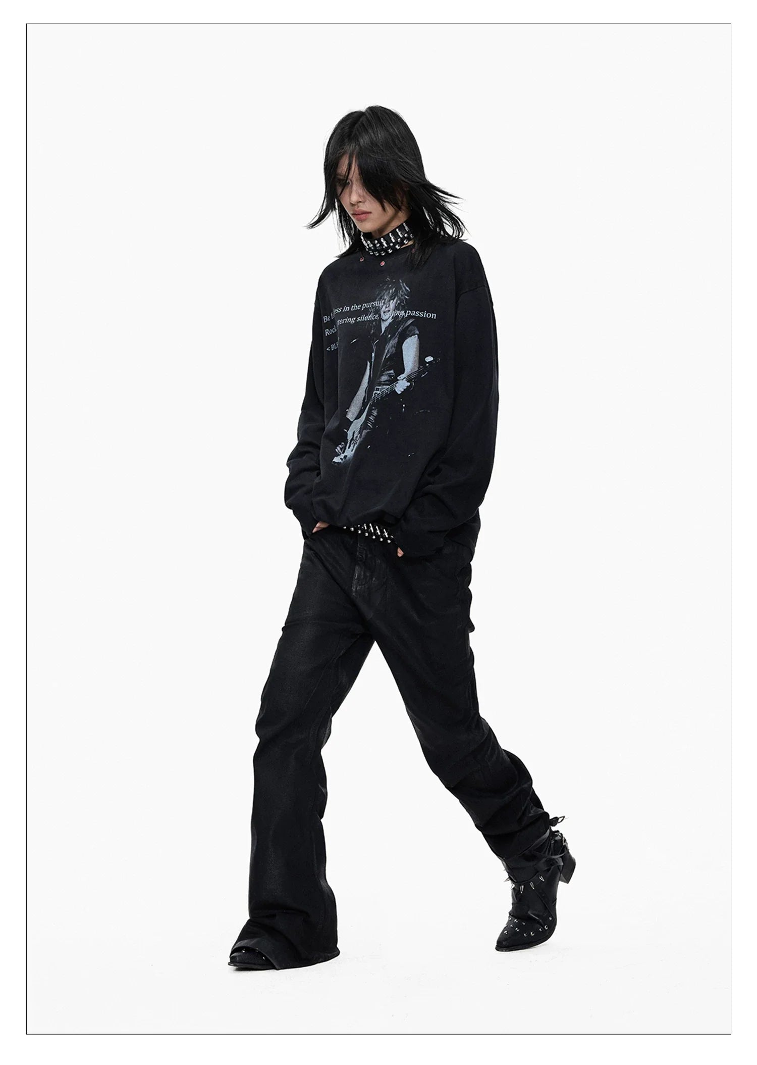 Distressed Punk Guitar Graphic Long Sleeve Tee