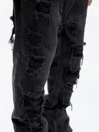 Distressed Raw Hem Slim Straight Jeans