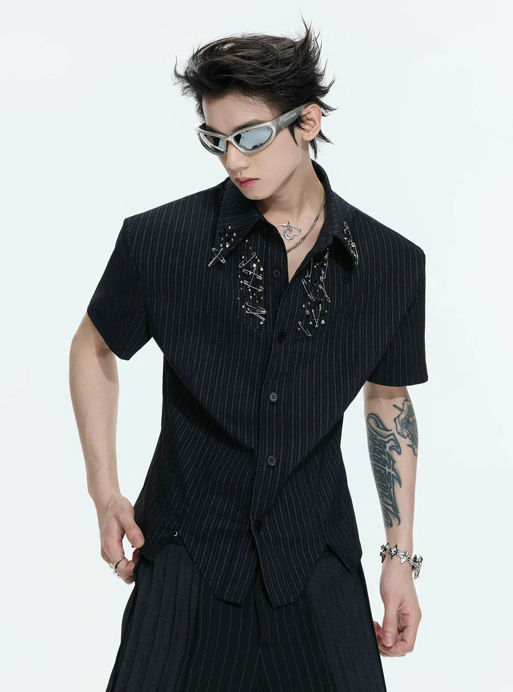 Structured Stand Collar Asymmetric Shirt