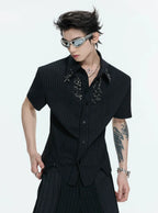 Structured Stand Collar Asymmetric Shirt