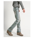Ice Blue Crack Washed Flared Denim Jeans