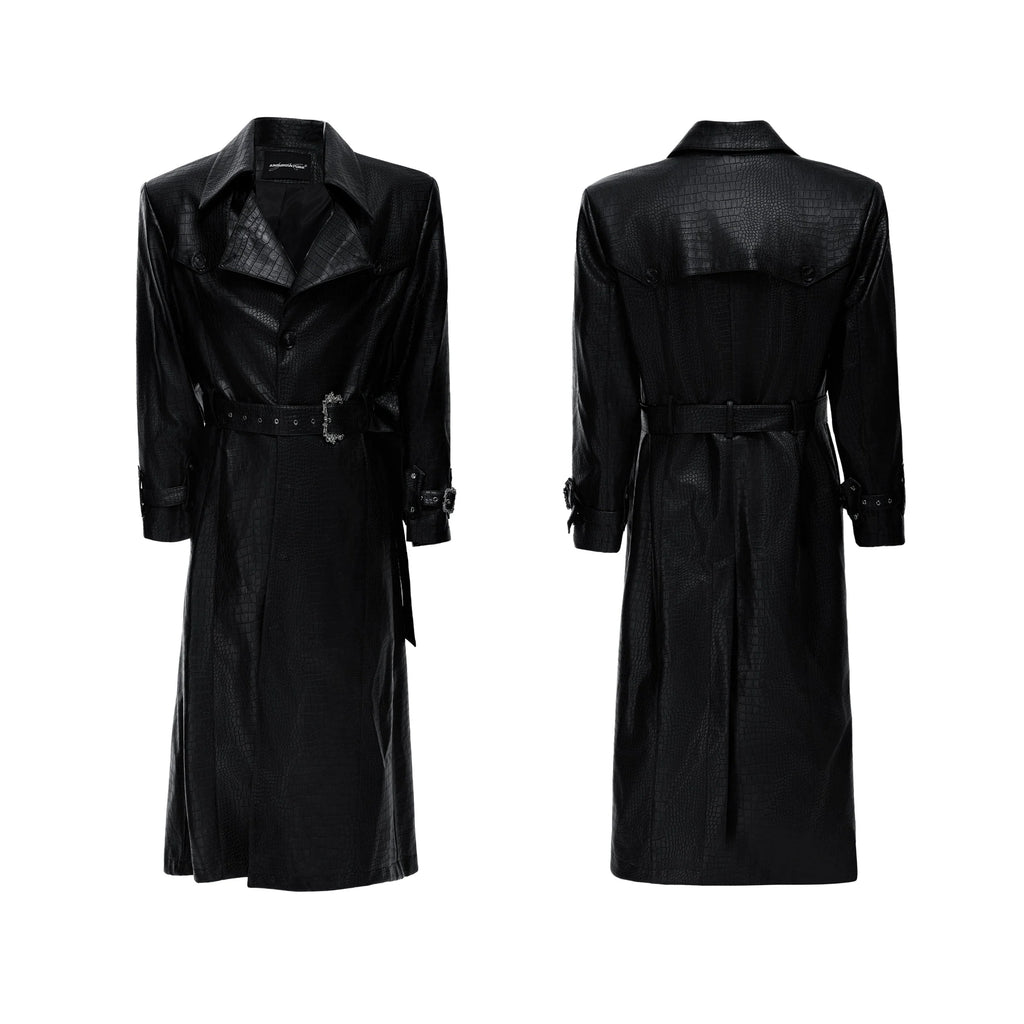 【25s Sep.】Deconstructed Crocodile-effect Metal Buttons Leather Coat