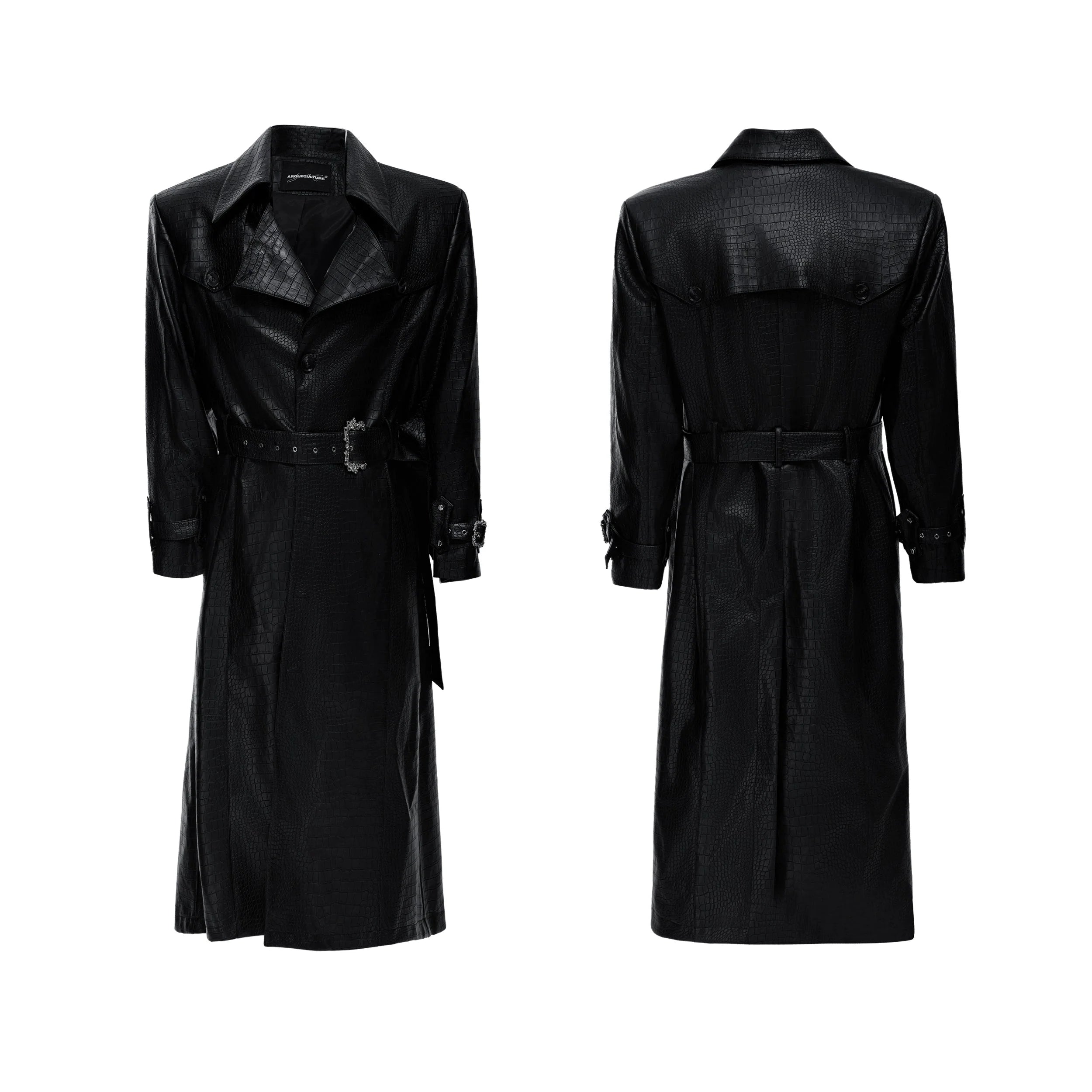 【25s Sep.】Deconstructed Crocodile-effect Metal Buttons Leather Coat