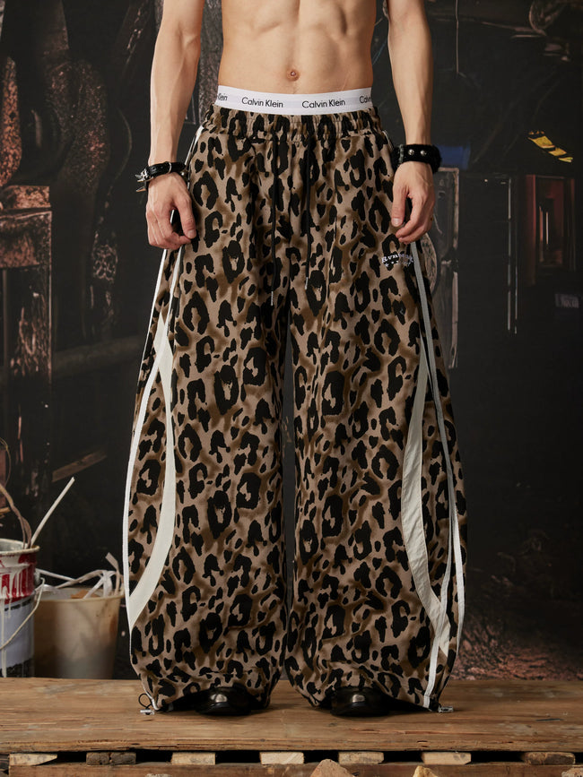 Leopard Panel Curved Wide-Leg Pants Hover Image