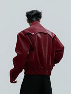 【25s Nov.】Crocodile-print Scale Cropped Leather Jacket