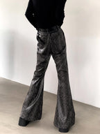 【25s Apr.】Retro High Waist Snakeskin Pattern Flared Leather Pants