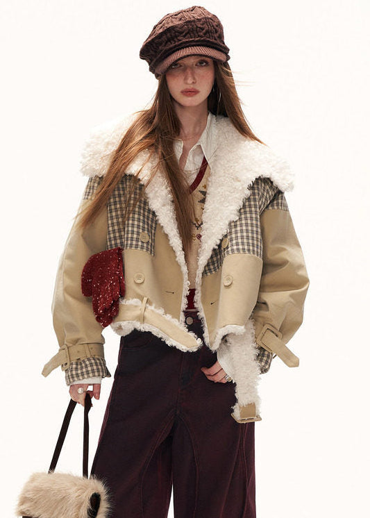 Plaid Clash Fur Collar Jacket