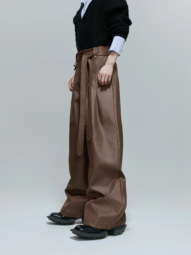 【25s Oct.】High-rise Smooth Fabric Pleated Trousers Hover Image