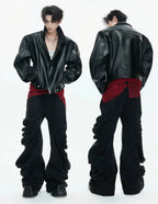 【26s Feb.】Deconstructed Croc-Embossed Asymmetric Zip Leather Jacket