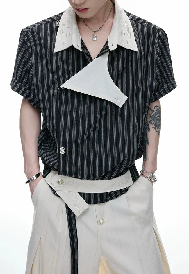 Embroidered Asymmetric Stripe Shirt Tee Main Image