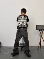 Distressed Raw Hem Slim Straight Jeans
