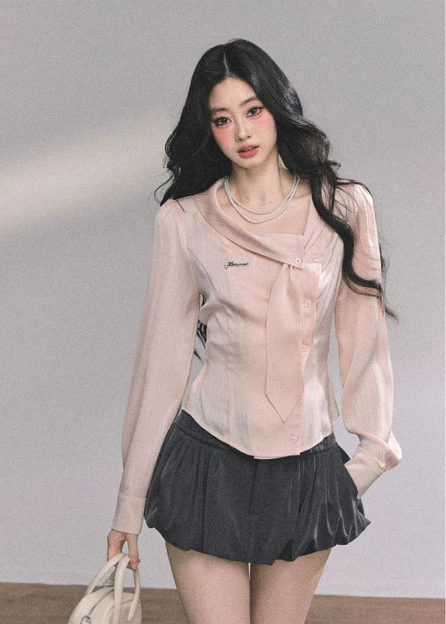 Belle Modeste French Ribbon Collar Shirt