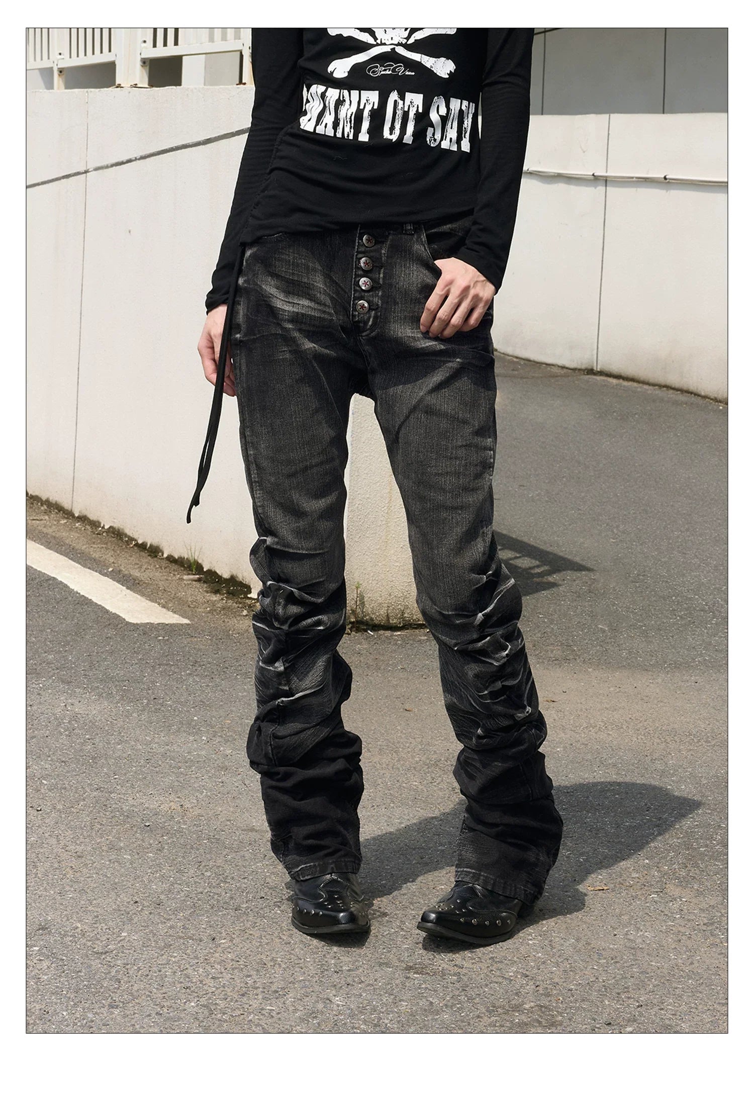 Cracked Washed Curved Skinny Jeans