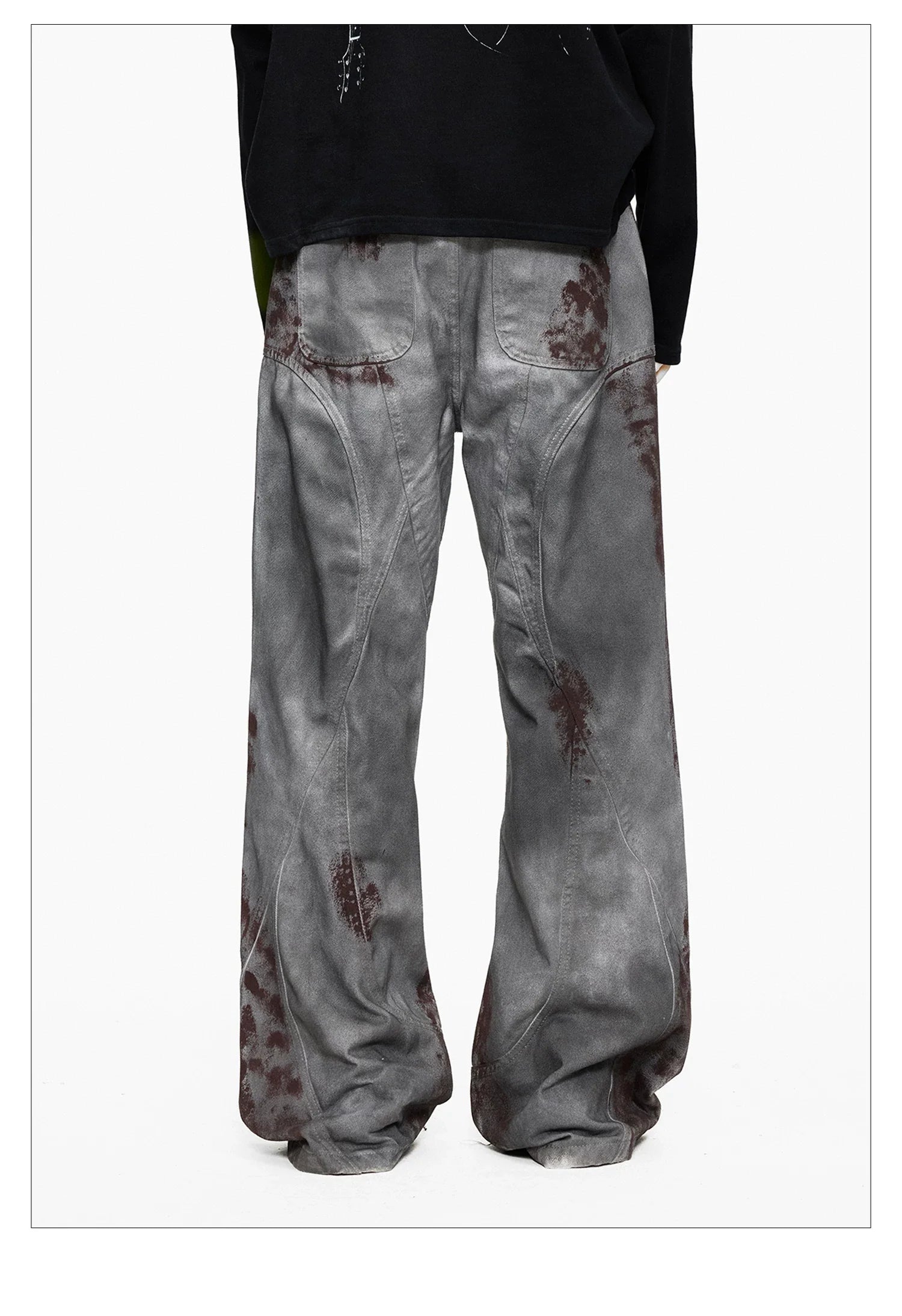 Blood Wash Distressed Flared Denim Jeans