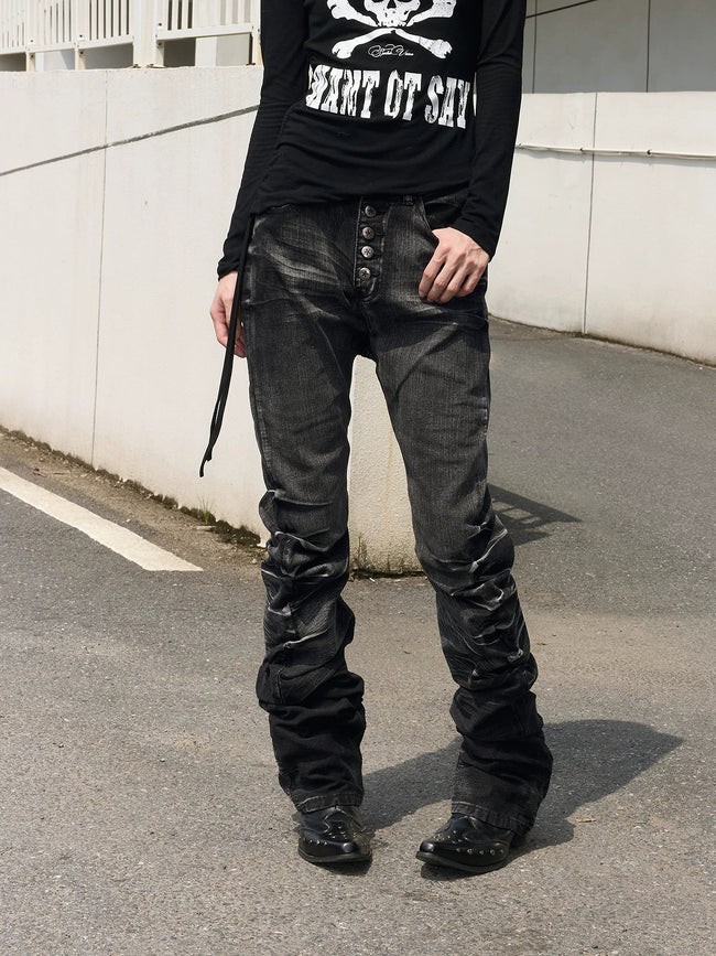 Cracked Washed Curved Skinny Jeans Main Image