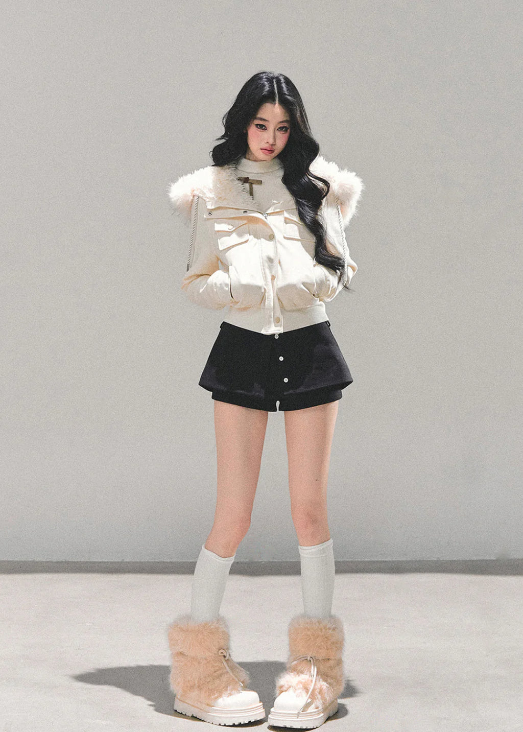 Frost Petal Faux-Fur Hooded Jacket