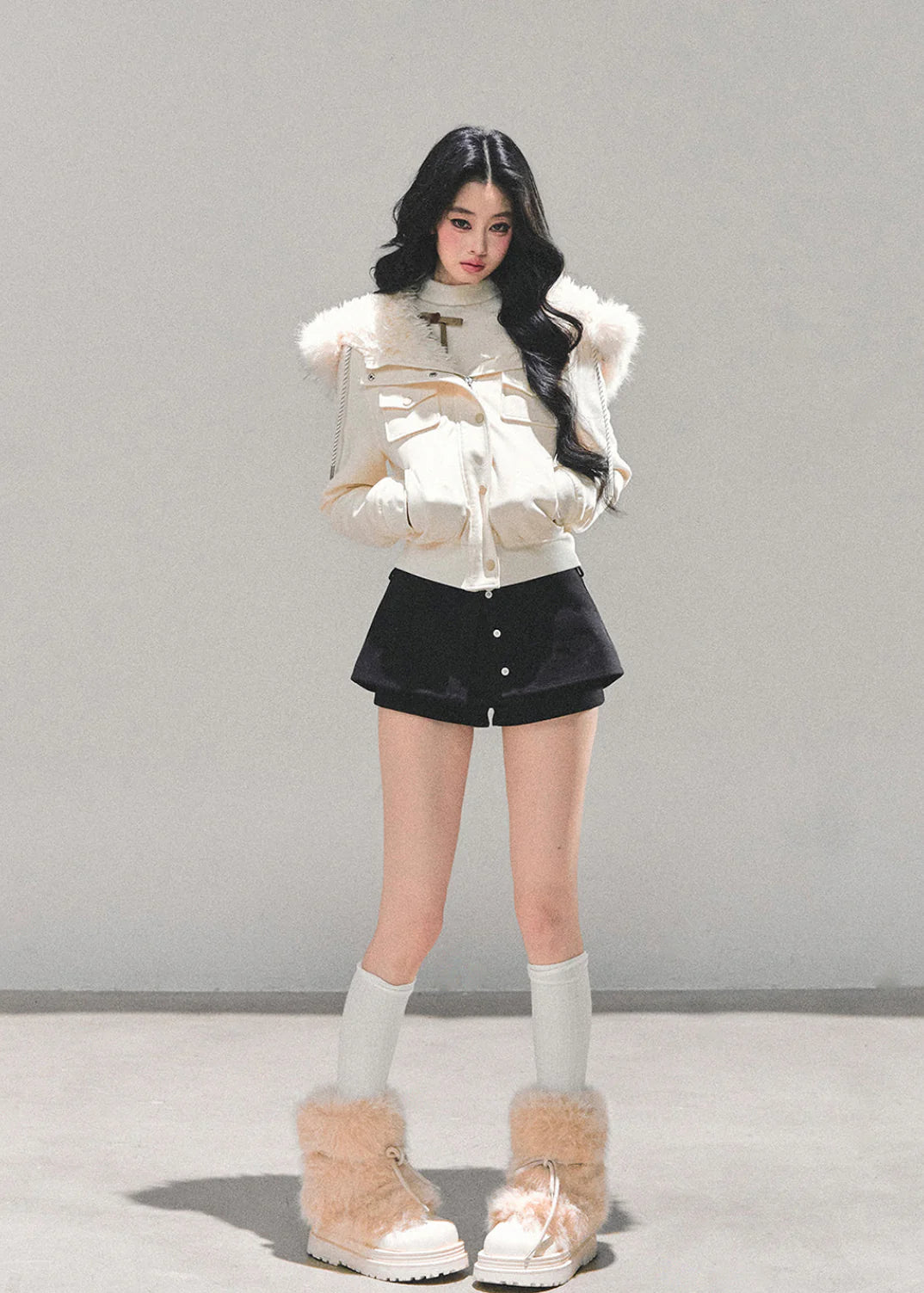 Frost Petal Faux-Fur Hooded Jacket
