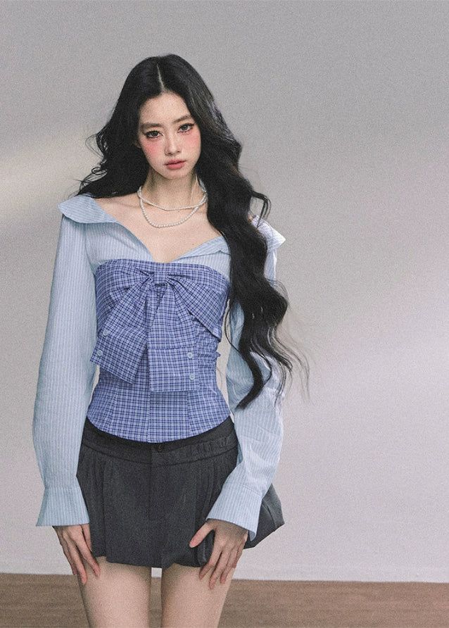 Belle Corsetée Striped Bow Blouse Hover Image