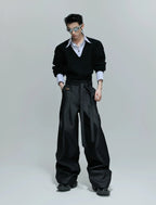 【25s Oct.】High-rise Smooth Fabric Pleated Trousers