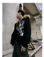【26s Jan.】Vintage Printed Fur-Trim Zip-Up Hoodie Jacket