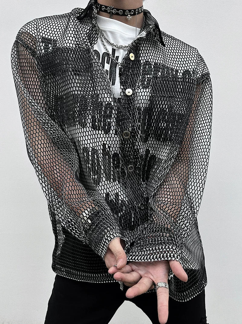 【26s Jan.】Sheer Mesh Korean-Style Casual Shirt
