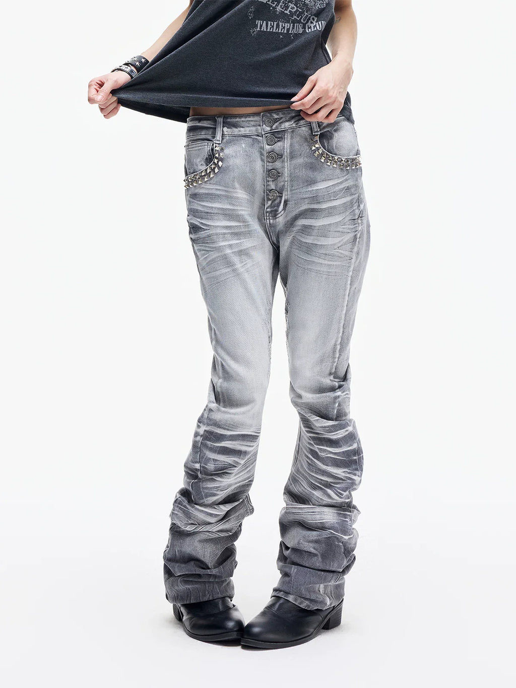 Ice Blue Studded Curved Skinny Jeans