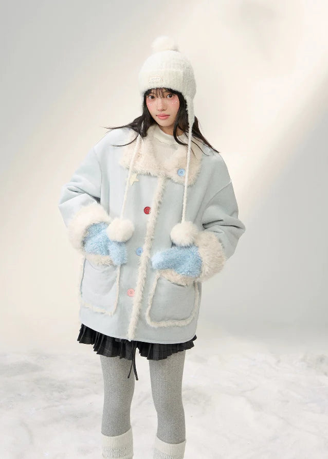 Sugar Suede Fluff Patchwork Lapel Coat
