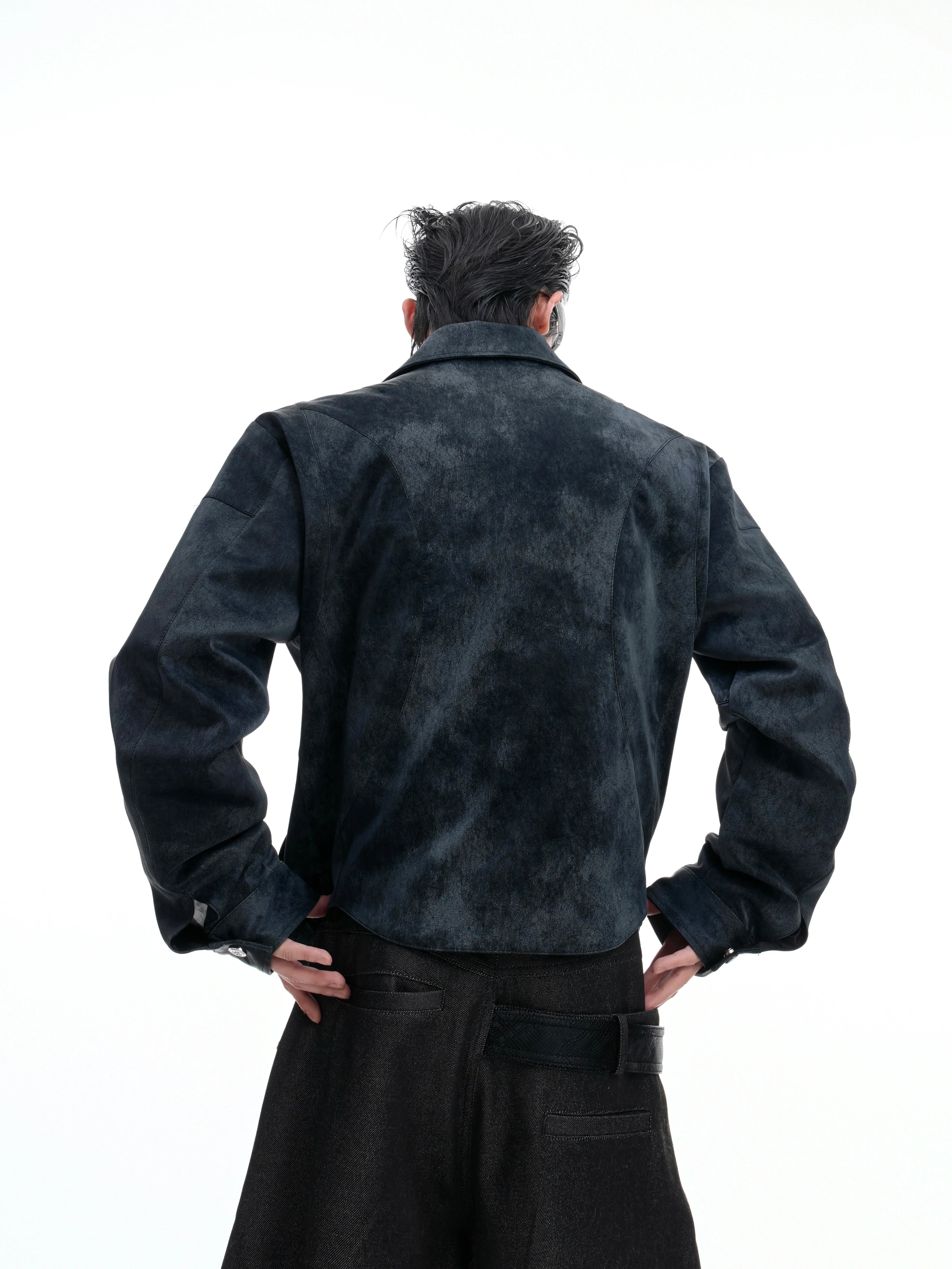 【25s Aug.】Pearl Deconstructed Textured Cropped Leather Jacket