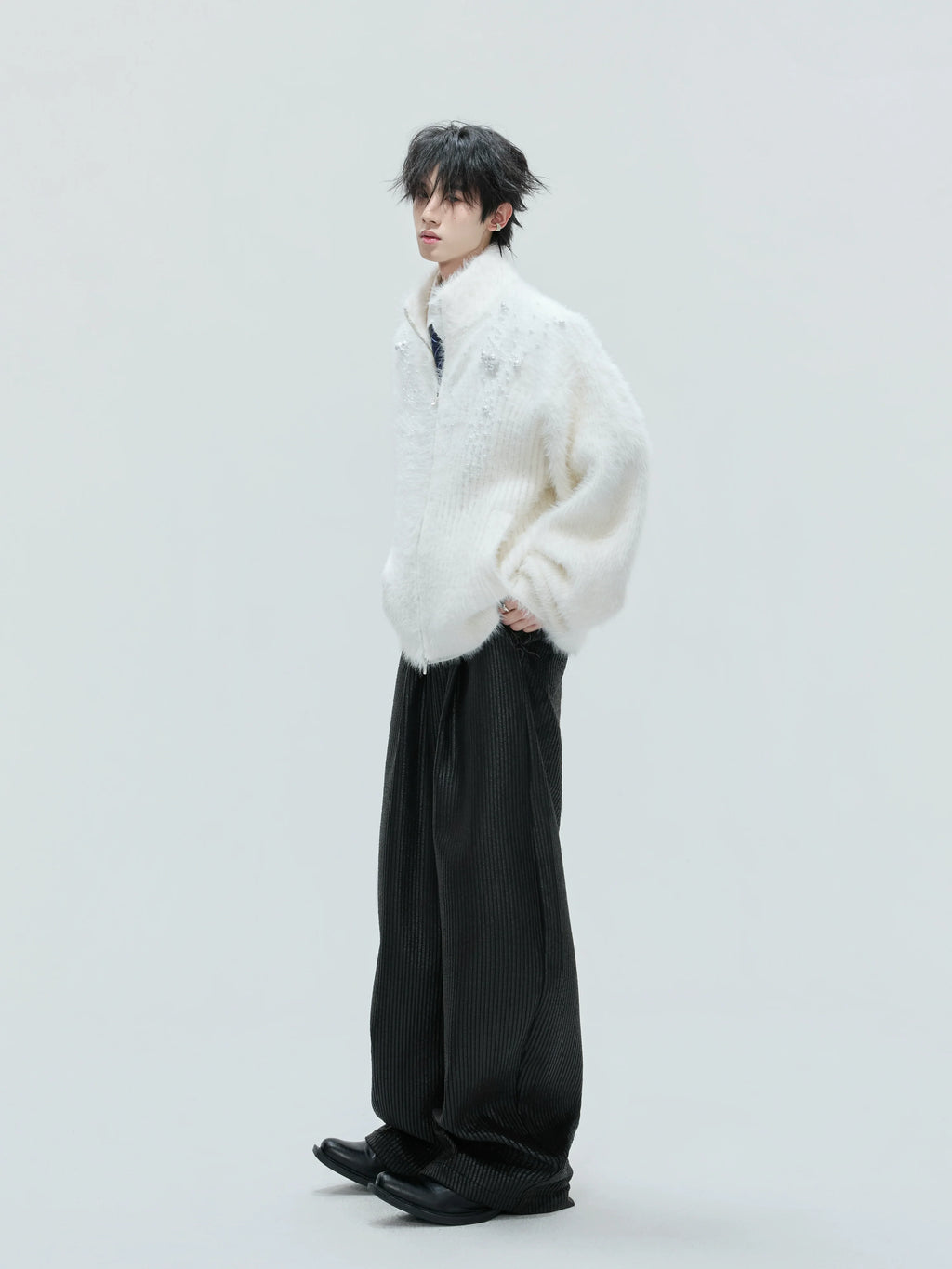 【25s Nov.】High-neck Plush Pearl Embellished Sweater