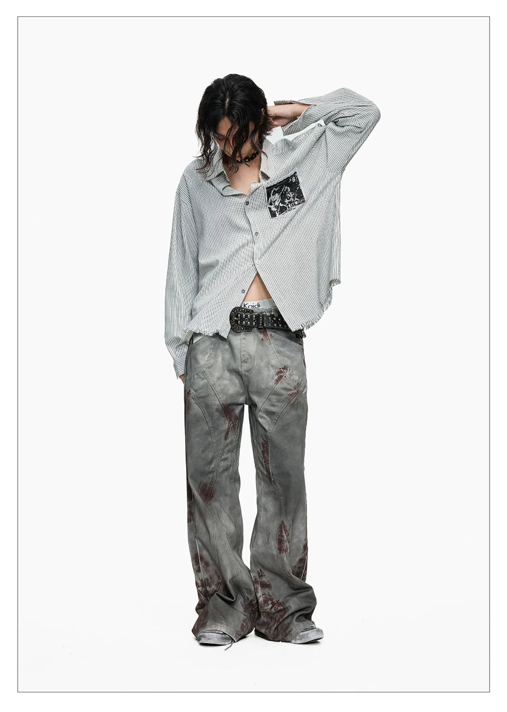Blood Wash Distressed Flared Denim Jeans