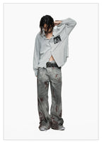 Blood Wash Distressed Flared Denim Jeans