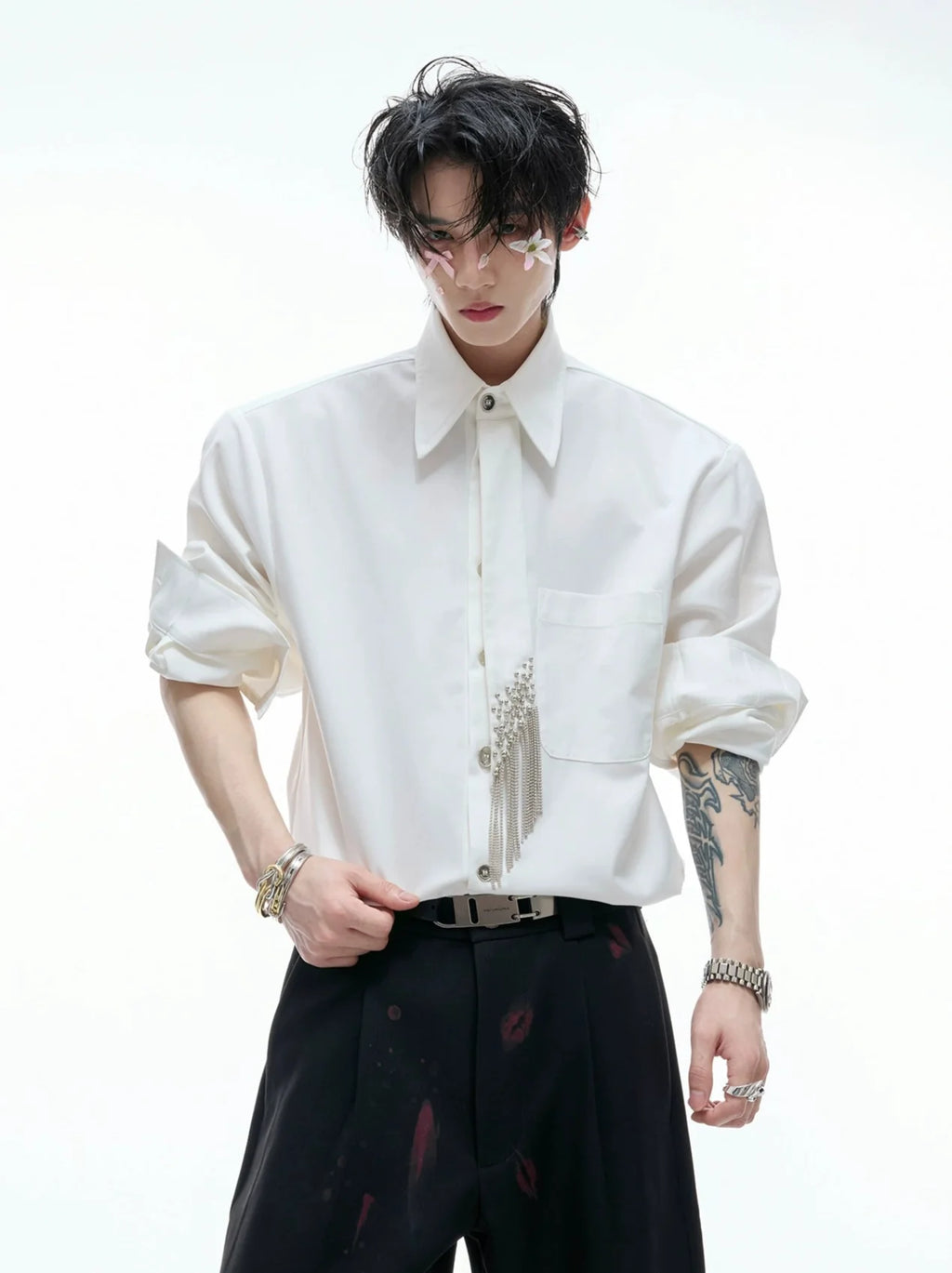 【25s Aug.】Tie-stitched Shoulder-padded Shirt